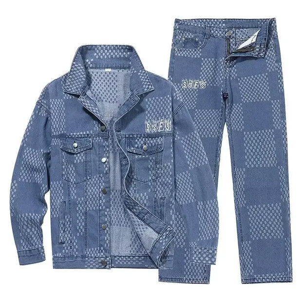 Spring Autumn Denim Clothing Set For Men Stylish Jacket Jeans 2-piece Set Working Class Style Bold Fashion Statement