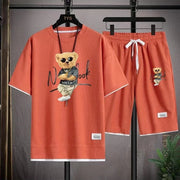 2025 Summer Men's trendy and fashionable high-end Waffle suits, casual T-shirt and shorts sets, men's sportswear sets, solid-col