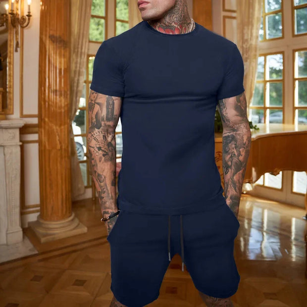 Summer men's Clothing Two Pieces Sets Mens Casual Tracksuit Men Print short sleeve Sets mens t-shirt+shorts Fitness Sportswear
