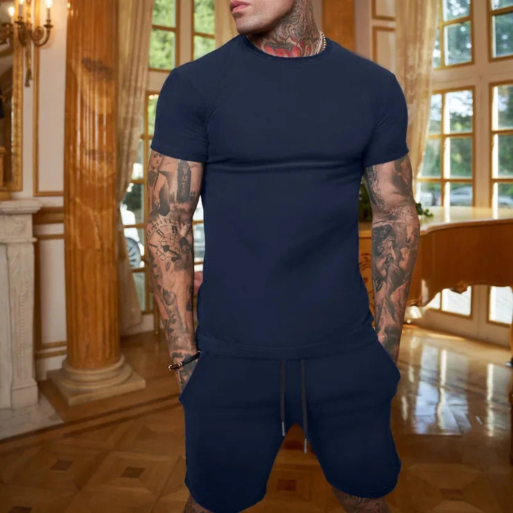 Summer men's Clothing Two Pieces Sets Mens Casual Tracksuit Men Print short sleeve Sets mens t-shirt+shorts Fitness Sportswear