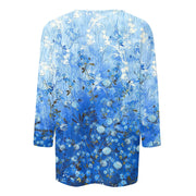 2024 Women Summer Tops Comfortable T Shirt Fashion Flower Print Round Neck 3/4 Sleeve Tops Soft Versatile Pullover Ropa De Mujer