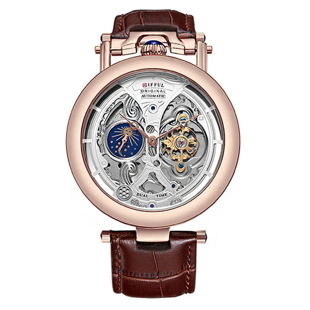 New Fashion Hollow Automatic Mechanical Watches Men Business Casual Leather Skeleton Tourbillon Wrist Watch Relogio Masculino