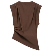 TRAF New Womens Tops Sleeveless Red Black Blouse Woman Summer Ruched Asymmetrical Top Women Slim Fit Brown Stylish Women's Top