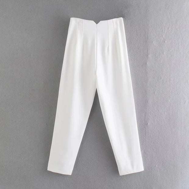 TRAFZA Women Elegant Solid Pencil Pants High Waist Pant For Women Casual Streetwear Woman Trousers Office Wear Chic Pant