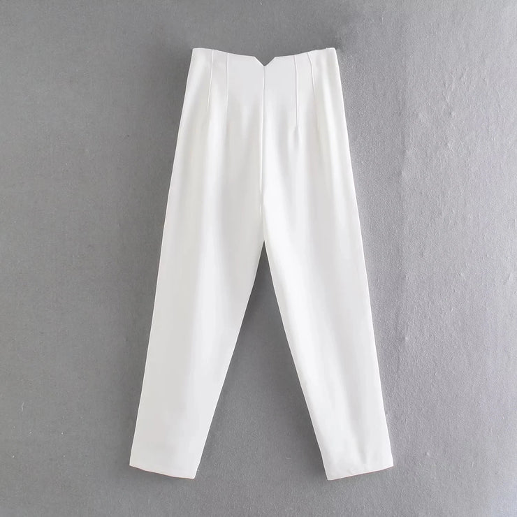TRAFZA Women Elegant Solid Pencil Pants High Waist Pant For Women Casual Streetwear Woman Trousers Office Wear Chic Pant