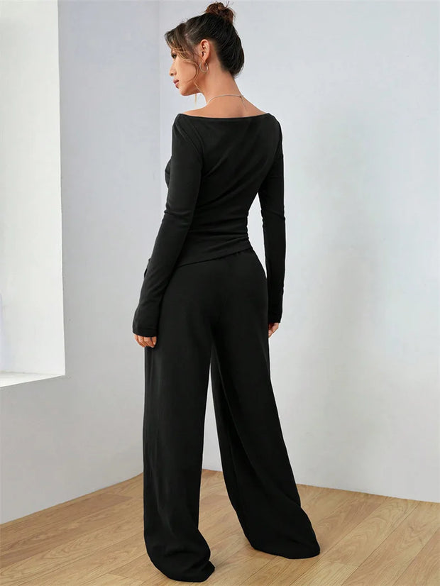 Women's Two-piece Wide Leg Pants Fashion Set Irregular Short Top Women's Clothing Yoga Exercise Set Спортивный Костюм Женский