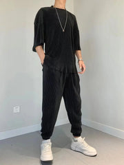Men's Pants Set Work Wear Jogging Plain Running No Logo Male T Shirt Trousers Sets Sweatpants Jogger Two-piece Essential Elastic
