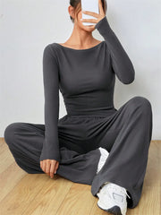 Women's Two-piece Wide Leg Pants Fashion Set Irregular Short Top Women's Clothing Yoga Exercise Set Спортивный Костюм Женский