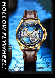 OLEVS 6661 Fully Hollow Automatic Man Watch Fashion Leather Strap Waterproof Luminous Hand Clock Men's Mechanical Wristwatches