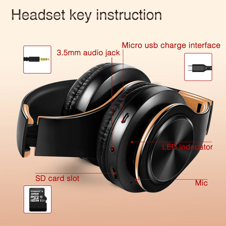 Men Gold Wireless Bluetooth Stereo Headset