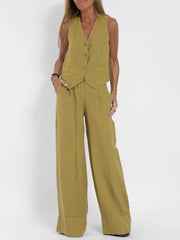 Women's Clothing 2024 Spring Summer New Fashionable Vest Pants Collage Splicing Pure Sleeveless Color Temperament Casual Suit