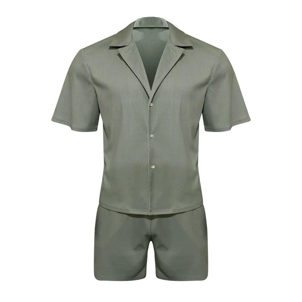 Men Sets Summer Casual Short-sleeved Shirt Shorts Fashion Striped Suit Male Two-piece Set Tracksuit Ropa Para Hombre