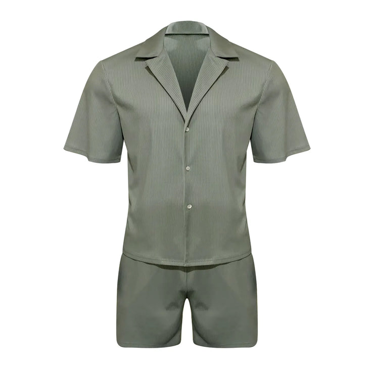 Men Sets Summer Casual Short-sleeved Shirt Shorts Fashion Striped Suit Male Two-piece Set Tracksuit Ropa Para Hombre