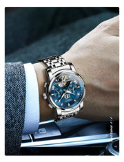 OLEVS 9965 Mens Watch Classic Hollow Out Automatic Mechanical Watch Original Movement Waterproof Luminous Calendar Year Moon