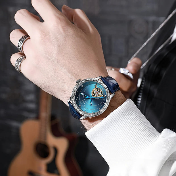 Hollow Tourbillon Automatic Watch for Men Simple Style Luminous Dial Waterproof Mechanical Mens Watches Luxury Reloj Hombre New