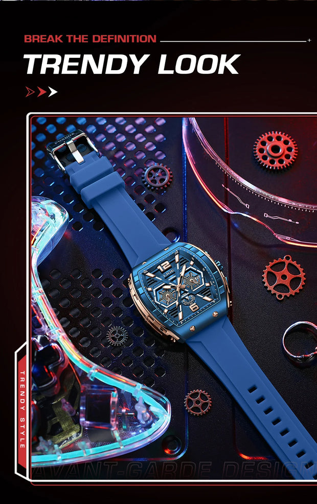 LIGE Mens Watches Top Brand Luxury Square Silicone Watch For Men Fashion Military Quartz Waterproof Chronograph Montre Homme