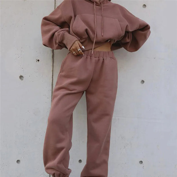 Women Sports Two Piece Sets Hoodie Trousers Solid Color Hooded Pants Outfits Sweatshirt Suit 2024 Autumn Winter Tracksuit