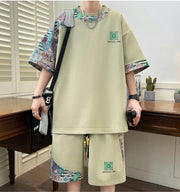Summer Men's  Sets Mens Trend Casual Tracksuit Print Short Sleeve T-shirt+shorts Two Pieces Suit Mens Sportswear set