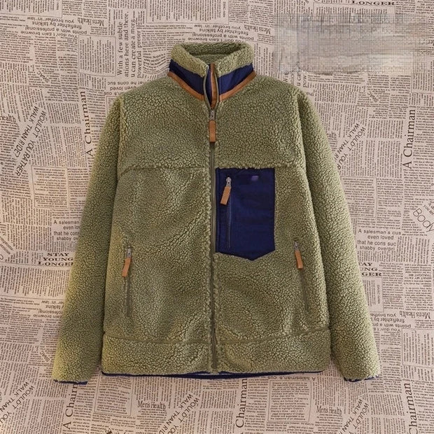 Motorcycle Outdoor Wool Jacket Men Women Double Sided Thick Plush Rider Ride Suit Lambing Wool Windproof Warm Fashionable Jacket