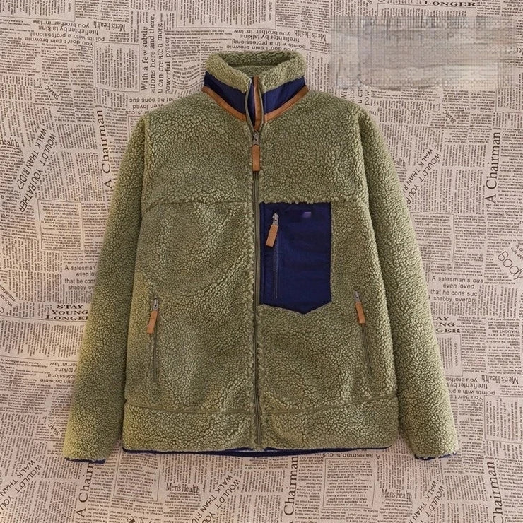 Motorcycle Outdoor Wool Jacket Men Women Double Sided Thick Plush Rider Ride Suit Lambing Wool Windproof Warm Fashionable Jacket