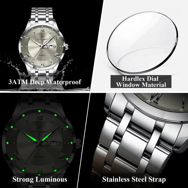 Men Waterproof Luminous Week Date Sports Wristwatch