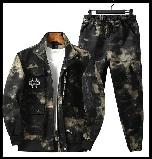 Men Clothing Two Pieces Set 2023 Training Two-piece Sweat-shirt Cargo Pants Man Apparel Heavy Jackets Labor Work Camouflage Suit