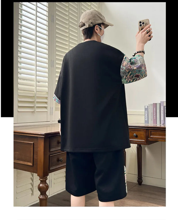 Summer Men's  Sets Mens Trend Casual Tracksuit Print Short Sleeve T-shirt+shorts Two Pieces Suit Mens Sportswear set