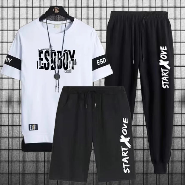Summer Men's Three Piece Set, Casual Men's New Casual Sports Set Graphic T Shirts