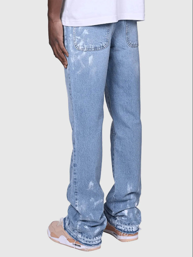 Jeans Men Vintage Straight Pants Mid Waist Stretch Distressed Washed Pockets Button Basics Trousers 2025 Streetwear Denims