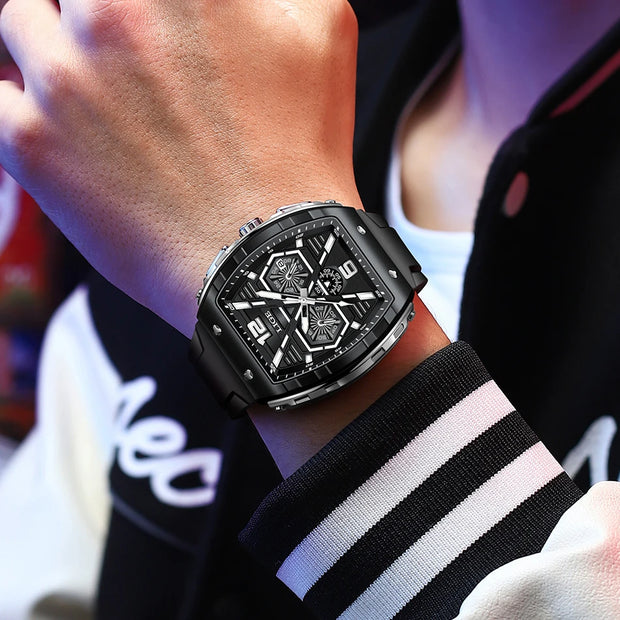 LIGE Mens Watches Top Brand Luxury Square Silicone Watch For Men Fashion Military Quartz Waterproof Chronograph Montre Homme