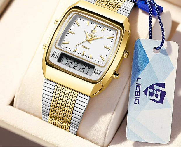 New Fashion Golden Steel Strap Quartz Sport Watch