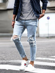 Denim Distressed Mens Pants Autumn Slim Fit and Slimming New Elastic Pants Mens Small Leg Pants