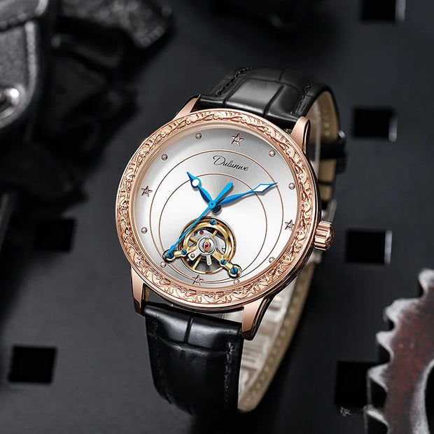 Hollow Tourbillon Automatic Watch for Men Simple Style Luminous Dial Waterproof Mechanical Mens Watches Luxury Reloj Hombre New