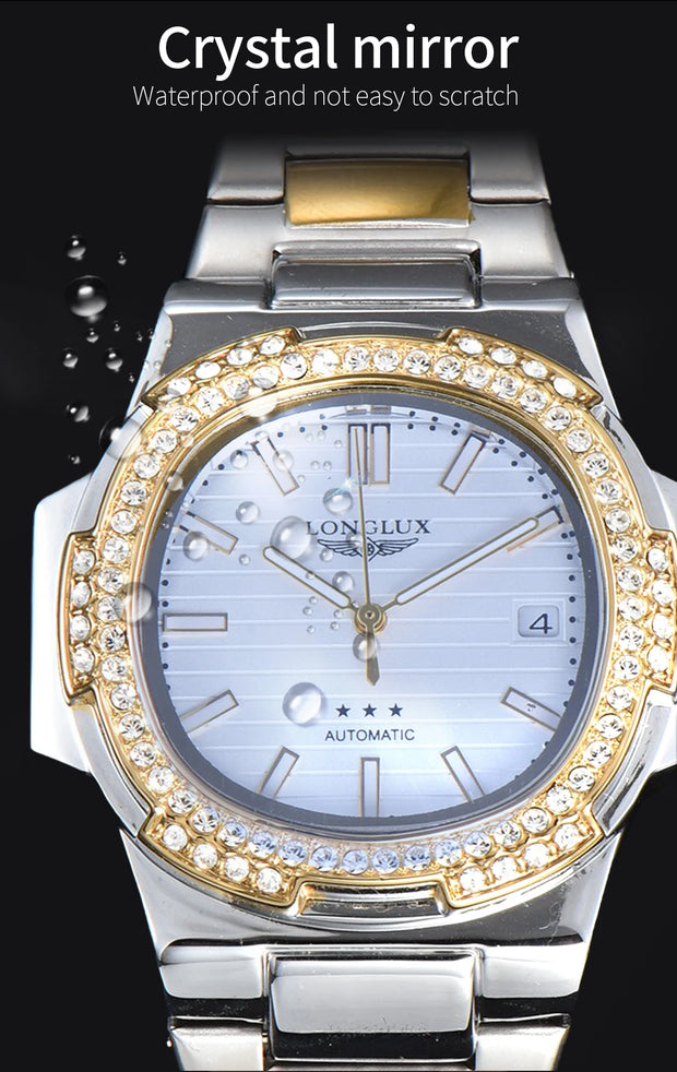 LONGLUX automatic man watch diamond watch luxury stainless steel wholesale mechanical watches day date waterproof man watch