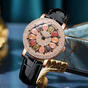 Korean Ladies Watch Colorful Rhinestones Dashi Dial Quartz Watch Casual Leather Ladies Clock Gift Relogio Feminino