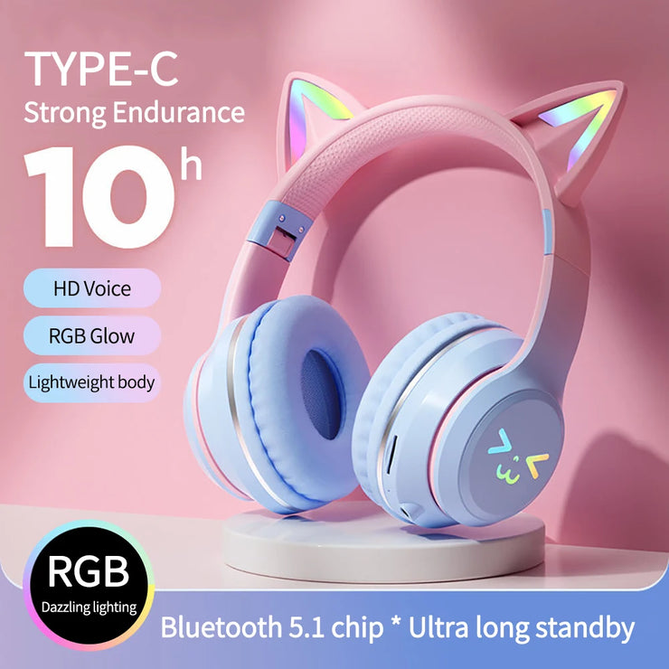 New  RGB cute cat Bluetooth Earphones