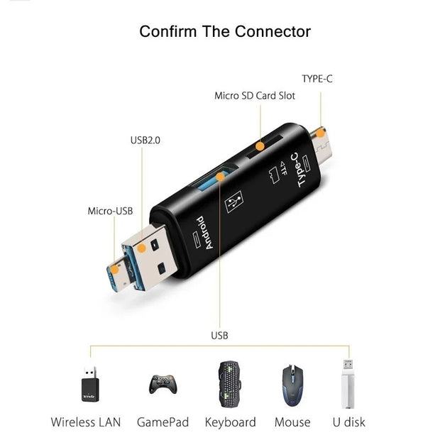 5 in 1 Multifunction Usb 2.0 Type C/Usb /Micro Usb/Tf/SD Adapter