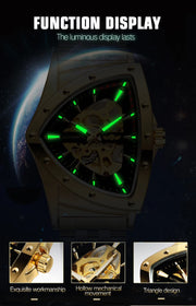 Winner Military Triangle Steel Skeleton Automatic Movement Man Watch Sports Mechanical Watches Luxury Waterproof Silicone Strap
