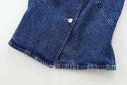 TRAF 2024 Women's Short Vest Autumn Fashion Blue Denim Vest Top Lady Casual Cropped Sleeveless Jacket Streetwear New Waistcoats