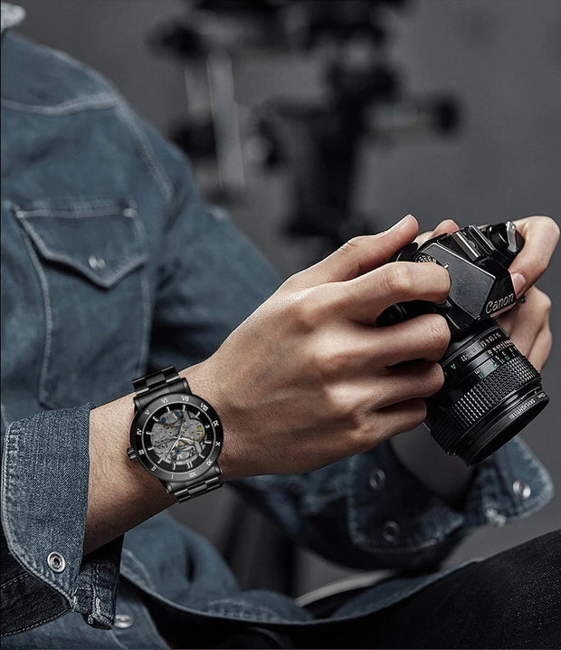 Forsining Official Automatic Mechanical Skeleton Watch Men Stainless Steel Skeleton Luminous Hands Military Business Waterproof