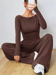 Women's Two-piece Wide Leg Pants Fashion Set Irregular Short Top Women's Clothing Yoga Exercise Set Спортивный Костюм Женский