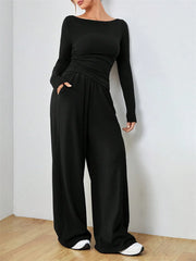 Women's Two-piece Wide Leg Pants Fashion Set Irregular Short Top Women's Clothing Yoga Exercise Set Спортивный Костюм Женский