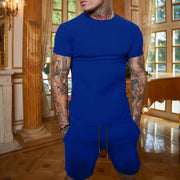Summer men's Clothing Two Pieces Sets Mens Casual Tracksuit Men Print short sleeve Sets mens t-shirt+shorts Fitness Sportswear
