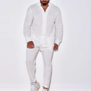 Mens Sets Linen Spring Autumn Leisure Suit Long Sleeve Shirts and Trousers Two Piece Sets Fashion Men Hot Sales Comfortable