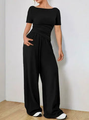 Women's Two-piece Wide Leg Pants Fashion Set Irregular Short Top Women's Clothing Yoga Exercise Set Спортивный Костюм Женский