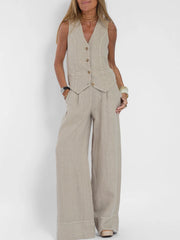 Women's Clothing 2024 Spring Summer New Fashionable Vest Pants Collage Splicing Pure Sleeveless Color Temperament Casual Suit
