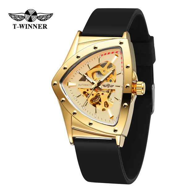 Winner Military Triangle Steel Skeleton Automatic Movement Man Watch Sports Mechanical Watches Luxury Waterproof Silicone Strap