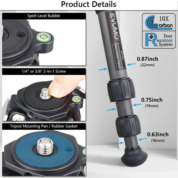 EVUMO Load 10kg MT5C Mini Tabletop Tripod