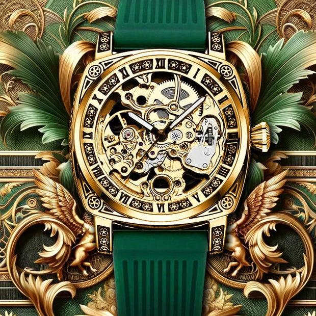 A High-end MEN'S Gold Carved Hollow Fashionable Retro Luminous Business and Leisure Fully Automatic Mechanical Watch