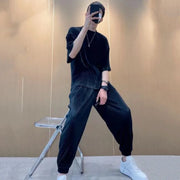 Men's Pants Set Work Wear Jogging Plain Running No Logo Male T Shirt Trousers Sets Sweatpants Jogger Two-piece Essential Elastic